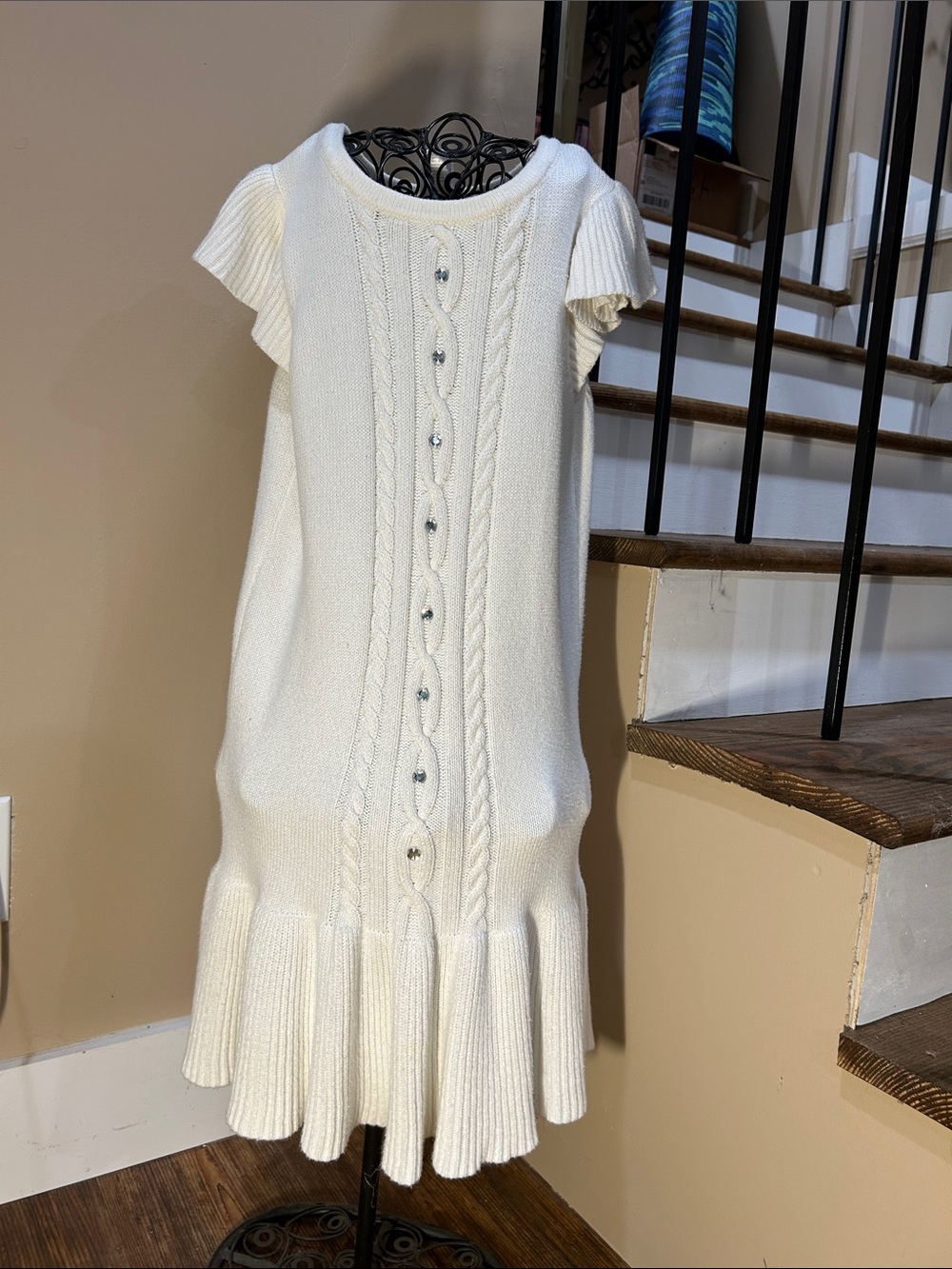 Gymboree girls 9 Cream Cable-Knit sweater Button Front Dress
